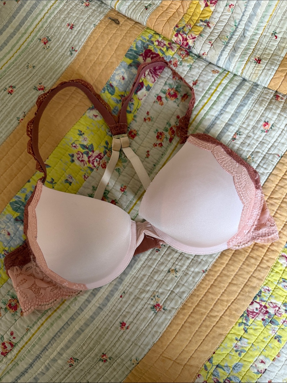 aerie Padded Lace Trim Bra in Blush Mauve